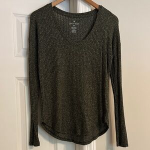 American Eagle Outfitters Dark Olive Ribbed Long Sleeve Tee